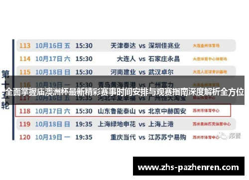 全面掌握庙澳洲杯最新精彩赛事时间安排与观赛指南深度解析全方位